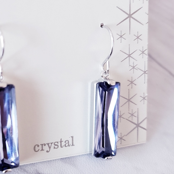 Pure Silver Plated Crystal Rectangle Earrings New - Picture 8 of 9